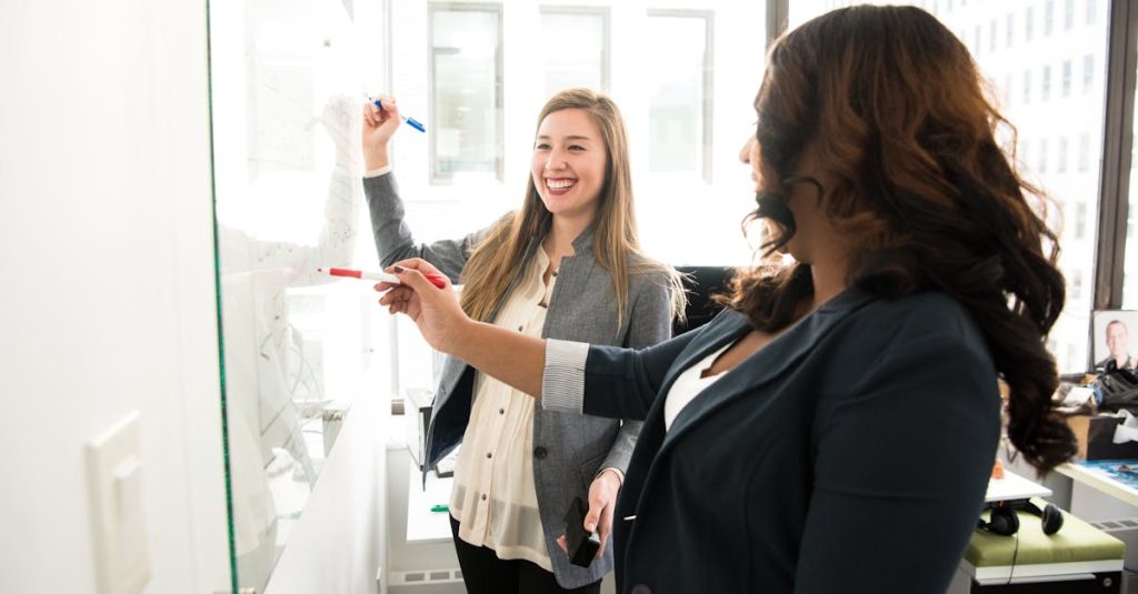 Choosing the Right Networking Group Near Warrington, Warminster, or Doylestown: Why LeTip Stands Out 5 Two Women in Front of Dry-erase Board